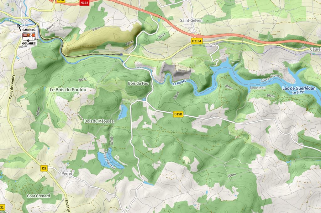 map camping lac carte de la zone camping-lac de guerledan