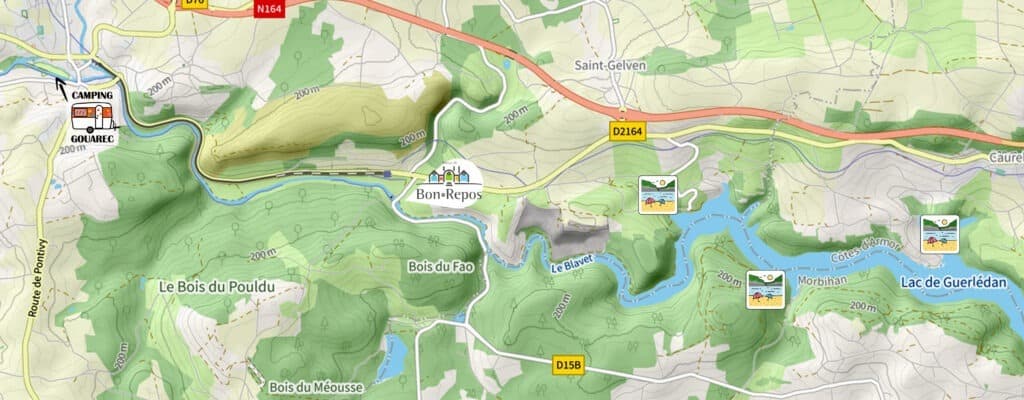 Carte du lac de Guerledan et Gouarec